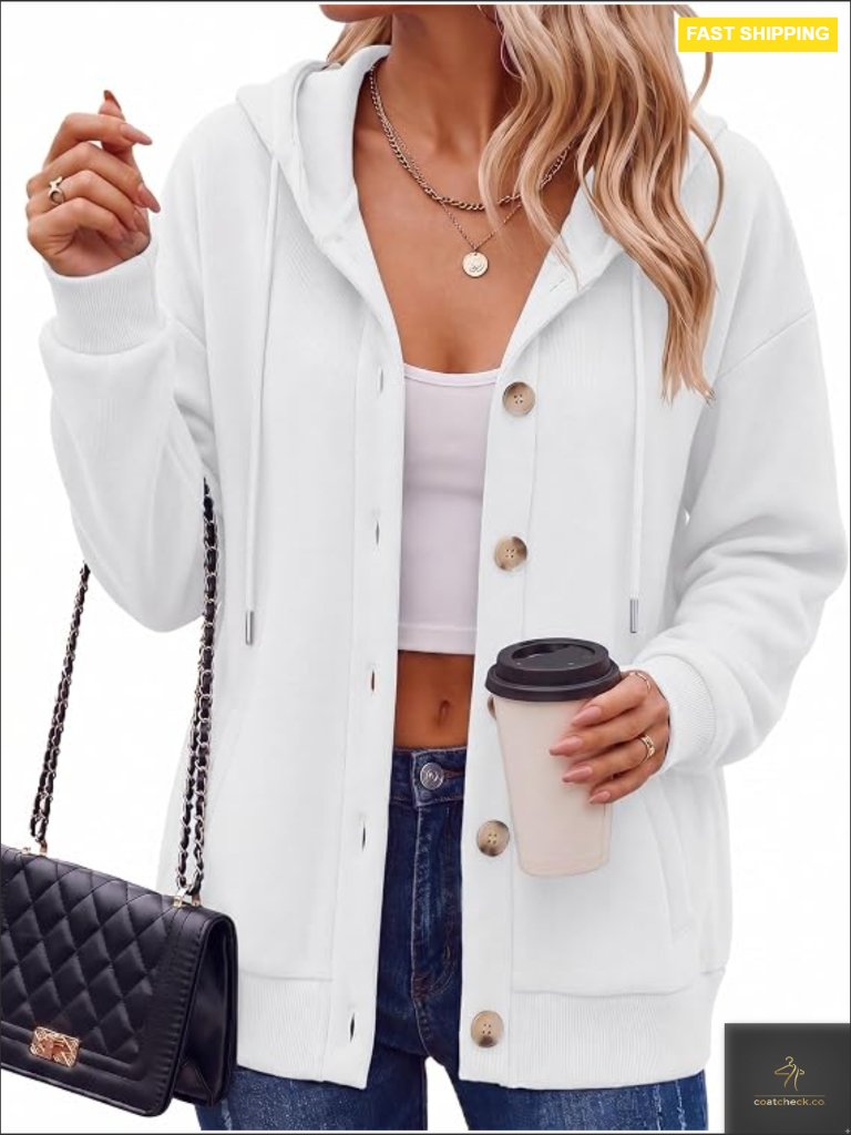 Oversized Button Hoodie With Pockets Cozy Fleece Sweatshirt Loose Fit